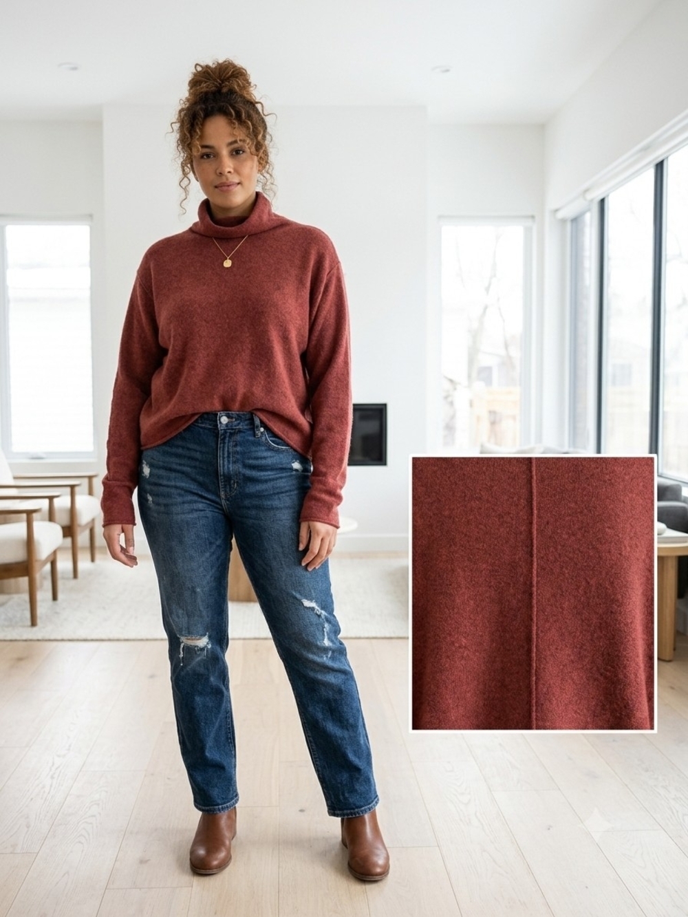 Free People Relaxed Turtleneck Sweater in Rust